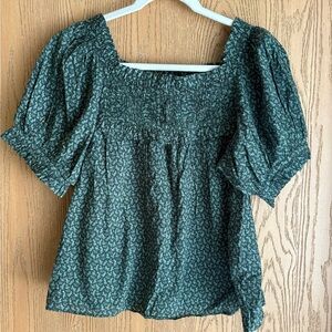 Doen Green Floral Frances Top